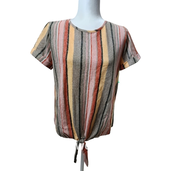 Kim & Cami Tops - Kim & Cami Striped Tie-Front Top